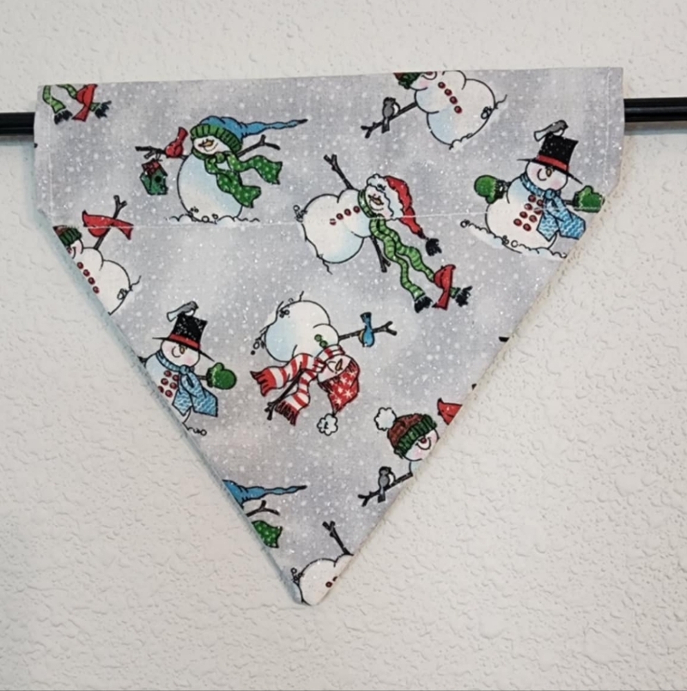 SMALL Festive Gray Snowman Dog Bandana